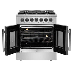FORNO Galiano 30 Inch French Door Dual Fuel Range All Stainless Steel with 5 Sealed Burners, 4.32 cu.ft. FFSGS6356-30