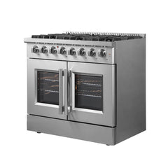 FORNO Galiano 36 Inch French Door Dual Fuel Range All Stainless Steel, 6 Sealed Burners – 83,000 BTU, 5.36 cu.ft. True Convection Oven FFSGS6356-36