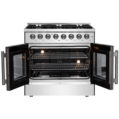 FORNO Galiano 36 Inch French Door Dual Fuel Range All Stainless Steel, 6 Sealed Burners – 83,000 BTU, 5.36 cu.ft. True Convection Oven FFSGS6356-36