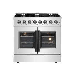 FORNO Galiano 36 Inch French Door Dual Fuel Range All Stainless Steel, 6 Sealed Burners – 83,000 BTU, 5.36 cu.ft. True Convection Oven FFSGS6356-36