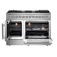 FORNO Galiano 48 Inch French Door Dual Fuel Range All Stainless Steel, 8 Sealed Burners – 107,000 BTU, Griddle, 6.58 cu.ft. Double Ovens FFSGS6356-48