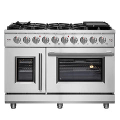 FORNO Massimo 48-Inch 6.58 cu. ft. Freestanding French Door Gas Range with 8 Burners, FFSGS6439-48