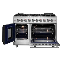 FORNO Massimo 48-Inch 6.58 cu. ft. Freestanding French Door Gas Range with 8 Burners, FFSGS6439-48