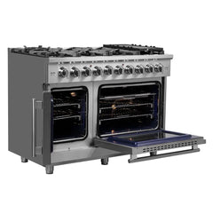 FORNO Massimo 48-Inch 6.58 cu. ft. Freestanding French Door Gas Range with 8 Burners, FFSGS6439-48