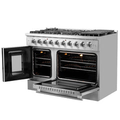 FORNO Galiano 48 Inch Freestanding French Door Gas Range with 8 Sealed Burners and Griddle FFSGS6444-48