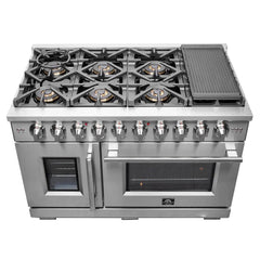FORNO Capriasca 48 Inch 6.58 cu. ft. Professional Gas Range with French Door and 8 Sealed Burners, FFSGS6460-48