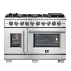 FORNO Capriasca 48 Inch 6.58 cu. ft. Professional Gas Range with French Door and 8 Sealed Burners, FFSGS6460-48
