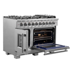 FORNO Capriasca 48 Inch 6.58 cu. ft. Professional Gas Range with French Door and 8 Sealed Burners, FFSGS6460-48