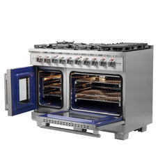 FORNO Capriasca 48 Inch 6.58 cu. ft. Professional Gas Range with French Door and 8 Sealed Burners, FFSGS6460-48