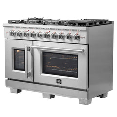 FORNO Capriasca 48 Inch 6.58 cu. ft. Professional Gas Range with French Door and 8 Sealed Burners, FFSGS6460-48
