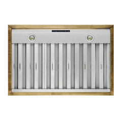 FORNO Espresso Vittorio 36 Inch 600 CFM Wall Mount Range Hood in White and Antique Brass Trim with Remote Control, FRHWM5078-36WHT