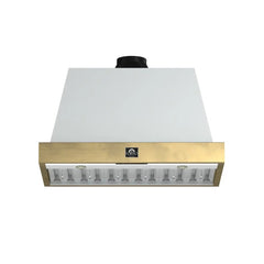 FORNO Espresso Vittorio 36 Inch 600 CFM Wall Mount Range Hood in White and Antique Brass Trim with Remote Control, FRHWM5078-36WHT