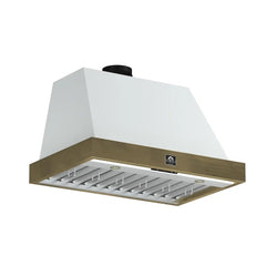 FORNO Espresso Vittorio 36 Inch 600 CFM Wall Mount Range Hood in White and Antique Brass Trim with Remote Control, FRHWM5078-36WHT