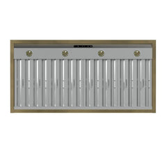 FORNO Espresso Vittorio 48 Inch 600 CFM Wall Mount Range Hood in Black and Antique Brass Trim with Remote Control, FRHWM5078-48BLK