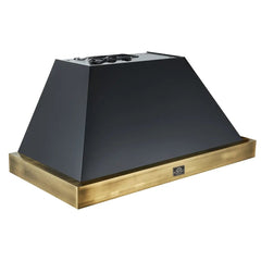 FORNO Espresso Vittorio 48 Inch 600 CFM Wall Mount Range Hood in Black and Antique Brass Trim with Remote Control, FRHWM5078-48BLK