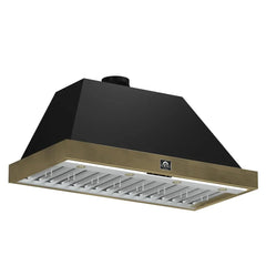 FORNO Espresso Vittorio 48 Inch 600 CFM Wall Mount Range Hood in Black and Antique Brass Trim with Remote Control, FRHWM5078-48BLK