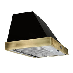 FORNO Espresso Vittorio 48 Inch 600 CFM Wall Mount Range Hood in Black and Antique Brass Trim with Remote Control, FRHWM5078-48BLK