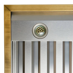 FORNO Espresso Vittorio 48 Inch 600 CFM Wall Mount Range Hood in Black and Antique Brass Trim with Remote Control, FRHWM5078-48BLK