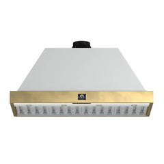 FORNO Espresso Vittorio 48 Inch 600 CFM Wall Mount Range Hood in White and Antique Brass Trim with Remote Control, FRHWM5078-48WHT