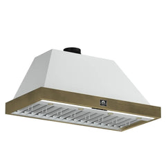 FORNO Espresso Vittorio 48 Inch 600 CFM Wall Mount Range Hood in White and Antique Brass Trim with Remote Control, FRHWM5078-48WHT