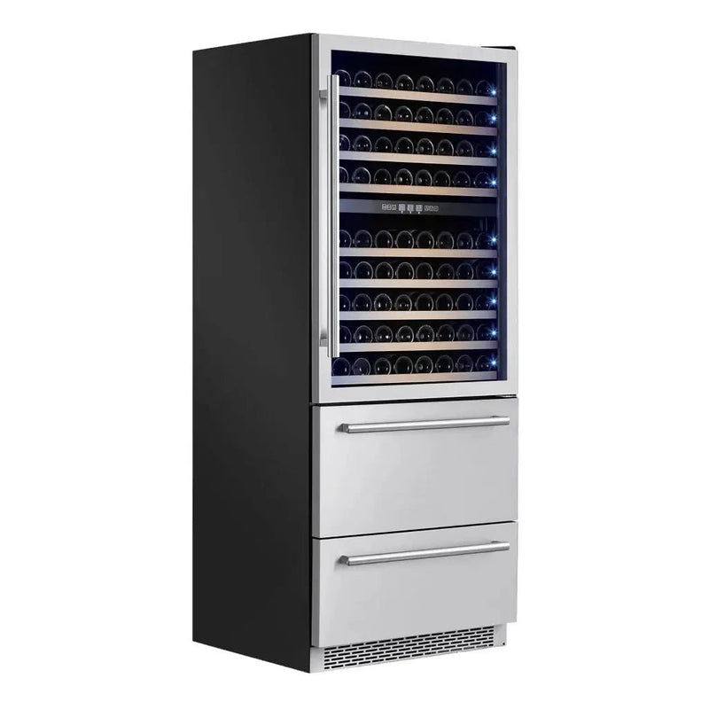 FORNO Capraia Triple Temp Zones Dual Zone 30″ Wine Cooler with two refrigerator drawers FWCDR6661-30S