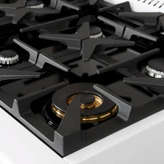 FORNO Espresso Antico 36 Inch 4.5 cu. ft. Dual Fuel Range with 6 Sealed Burners in White with Antique Brass Accents, FFSGS6113-36WHT