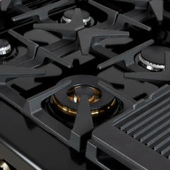 FORNO Espresso Antico 48 Inch 5.5 cu. ft. Dual Fuel Range with 8 Sealed Burners and Griddle in Black with Antique Brass Accents, FFSGS6113-48BLK