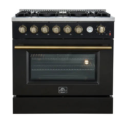 FORNO Marco 36-Inch 5.36 cu.ft. Gas Range with 6 Burners and Built-In Temperature Gauge, FFSGS6277-36