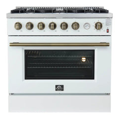 FORNO Marco 36-Inch 5.36 cu.ft. Gas Range with 6 Burners and Built-In Temperature Gauge, FFSGS6277-36