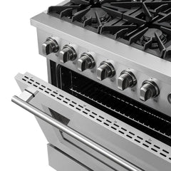 FORNO Marco 36-Inch 5.36 cu.ft. Gas Range with 6 Burners and Built-In Temperature Gauge, FFSGS6277-36