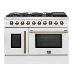 FORNO Galiano 48 Inch Freestanding French Door Gas Range with 8 Sealed Burners and Griddle FFSGS6444-48