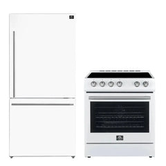 FORNO Appliance Package 2-Piece - Leonardo Espresso 30" White Electric Range, 31" White Bottom Freezer Refrigerator - FBDL-003-03US