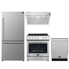 FORNO Appliance Package 4-Piece - 30" Electric Range, 30" Under Cabinet Hood, 31" Refrigerator, and Built-In Dishwasher - FBDL-010-01US