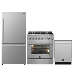 FORNO Appliance Package 3-Piece - 30-Inch Gas Range, 31-Inch Refrigerator, and Built-In Dishwasher in Stainless Steel FBDL-012-01CAUS