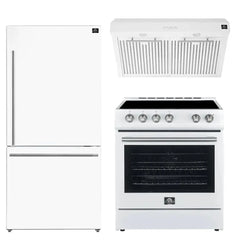 FORNO Appliance Package 3-Piece - 30" White Electric Range, 30" White Range Hood, 31" White Refrigerator - FBDL-001-03US