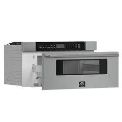 FORNO 30.1-inch microwave drawer with handle, stainless steel and black FMWDR3000-30