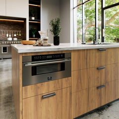 FORNO 30.1-inch microwave drawer with handle, stainless steel and black FMWDR3000-30