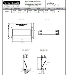 Monessen 48-inch Artisan Double-Sided Vent-Free Linear Gas Fireplace with IPI Plus Electronic Ignition and Remote Control AVFL48NIP