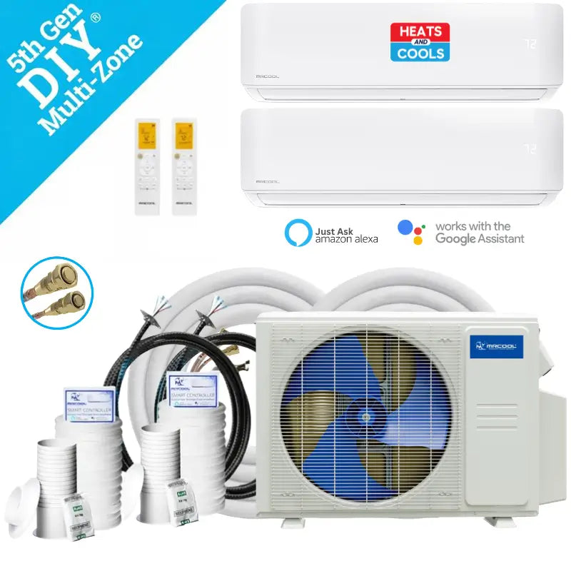 MRCOOL DIY 5th Gen Multi-Zone 2-Zone 18K BTU 23.9 SEER2 (6K + 9K) Ductless Mini Split AC & Heat Pump 208/230V – Includes Line Sets