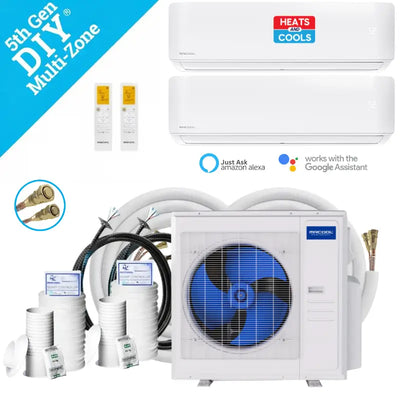 MRCOOL DIY 5th Gen Multi-Zone 2-Zone 36K BTU 23 SEER2 (12K + 18K) Ductless Mini Split AC & Heat Pump 208/230V – Includes Line Sets