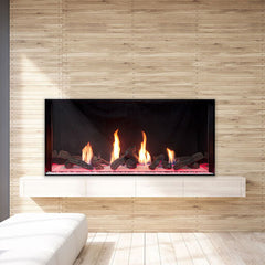 Plaza 75-Inch Linear Single-Sided Gas Fireplace with Glass Barrier Modern Design Indoor DVLXG75BP90N