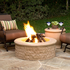 American Fyre Designs 39-Inch Chiseled Round Gas Fire Pit Modern Design Outdoor 680-WA-11-M6PC