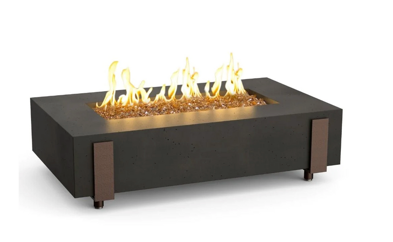 American Fyre Designs 60-Inch Iron Saddle Rectangular Gas Fire Pit Table Rustic Design Outdoor 580-11-M7PC Series