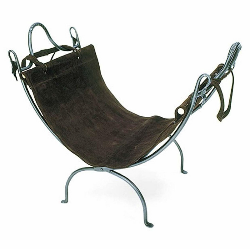Hand-Forged Wrought Iron Firewood Rack With Suede Leather Carrier Indoor LCR-06