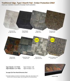 Diamond Hearths Standard or Corner - Peacock Slate Series Traditional Edge Type I Hearth Pad Indoor DH-PS