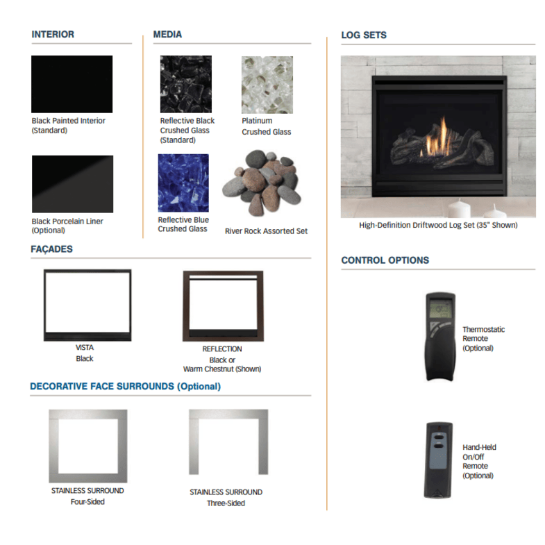 Superior DRC3000 Series Mid-Size Contemporary Top/Rear Direct Vent Natural Gas Fireplace in Electronic Ignition DRC3035DEN-E