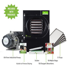 Harvest Right Home Freeze Dryer with 5 Tray & Mylar Starter Kit in Black, Medium, with Oil Free Pump (N-HRFDMBK-PP, SP-GW11060)