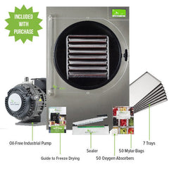 Harvest Right Home Freeze Dryer with 7 Tray & Mylar Starter Kit in Stainless Steel, X-Large, with Oil Free Pump (N-HRFDXLSS-PP, SP-GW11060)