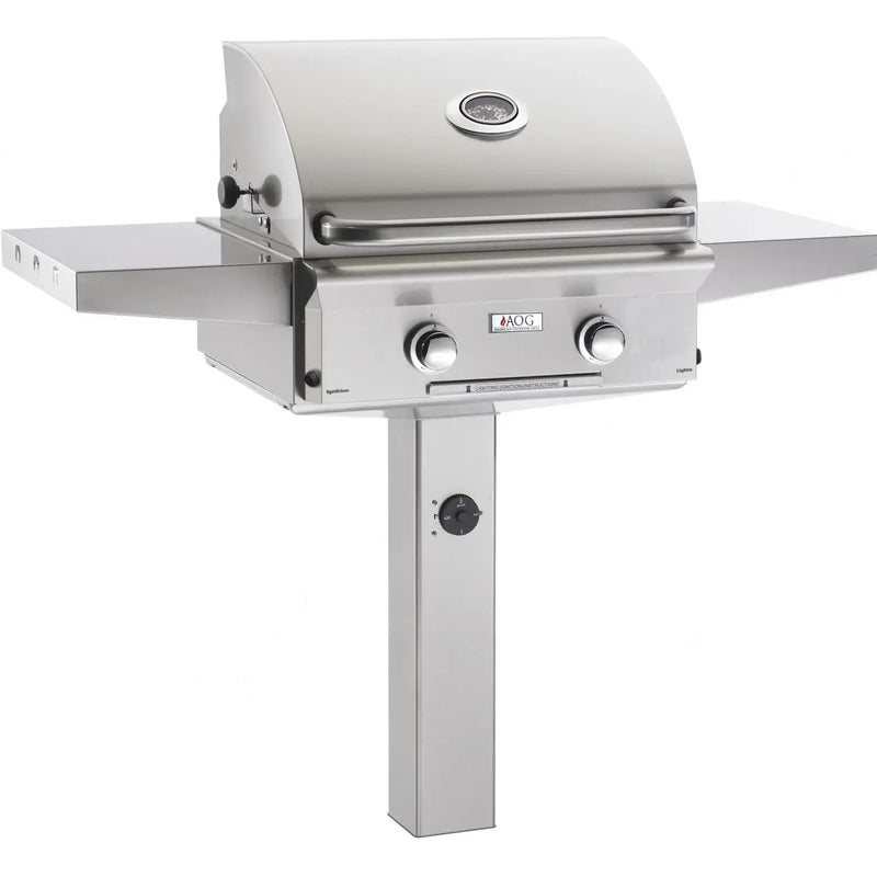 AOG American Outdoor Grill 24-Inch L-Series Gas Grill on In-Ground Post with Rotisserie & Back Burner 24NGL