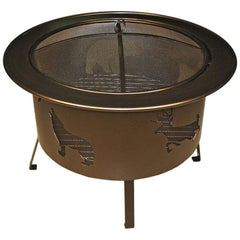 Buck Stove 30-inch Round Wood Burning Fire Pit with Wildlife Pattern MA RWLFP30-BK